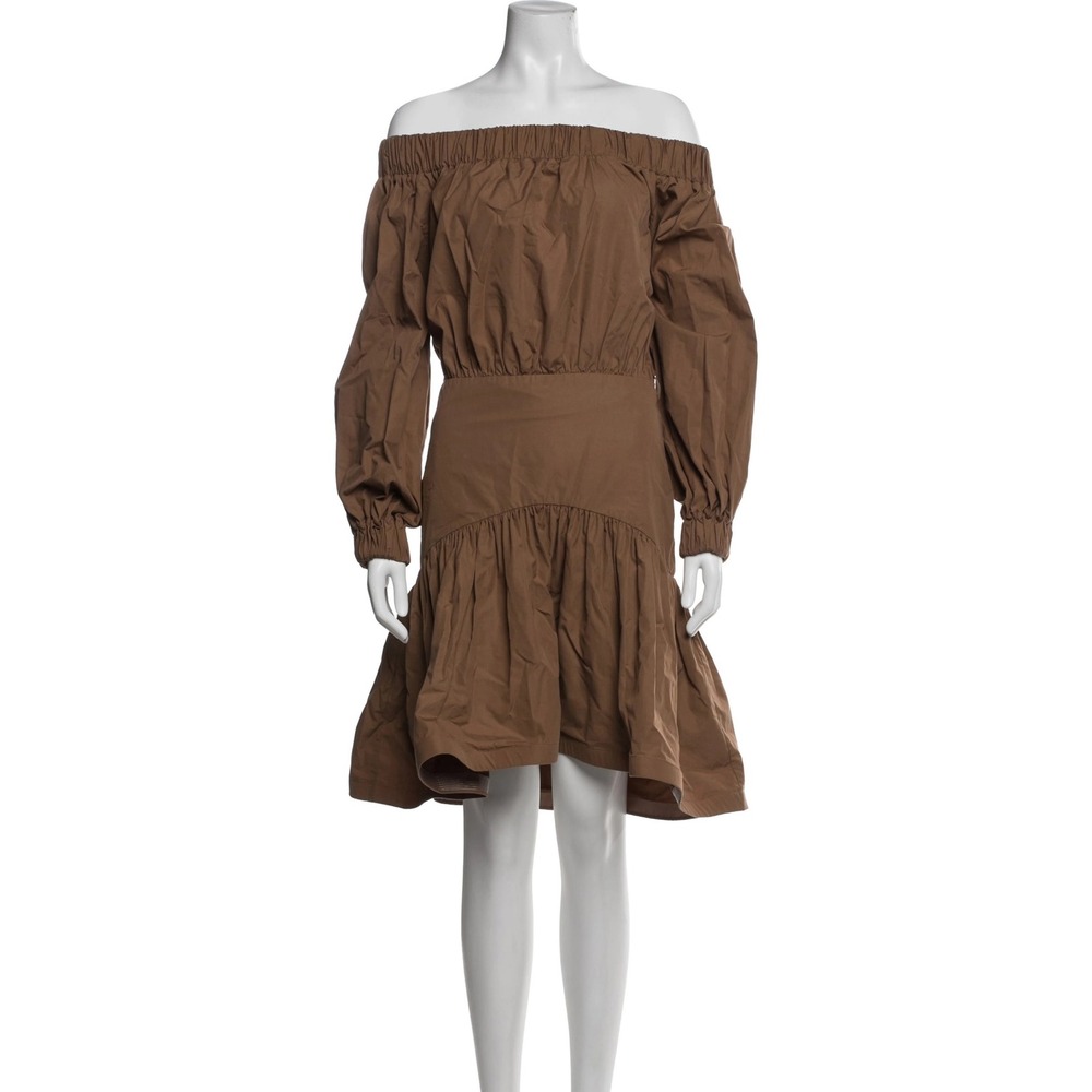Silvia Tcherassi Brown Castegnato Off Shoulder Cotton Mini Dress Small